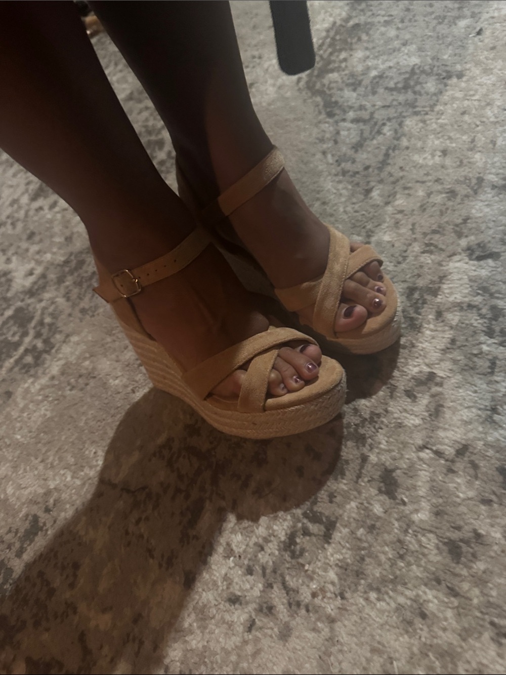 Beige Espadrille Wedge Sandals with Crisscross Straps - Picture 2 of 2